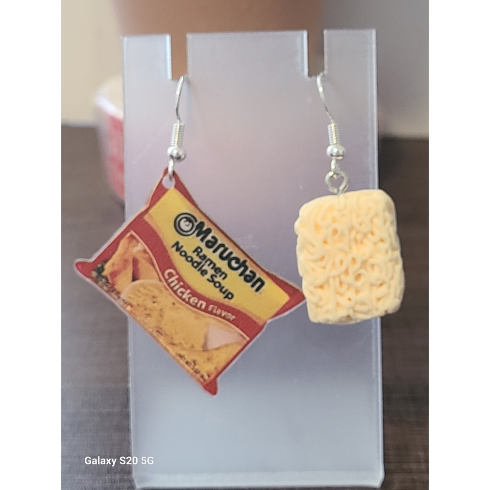 Handmade Noodle Soup Chicken Flavor‎ Mismatched Foodie Dangle Earrings